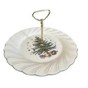 Nikko Japan Christmas Plate 11" Holiday Gold Handled Tray Cookies Treats Candy